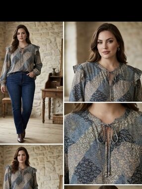 Boho Style Paisley Tie-Neck Blouse